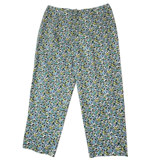 Talbots Pants - Vintage Talbots Stretch Cropped Floral Pants Y2K Garden Size 10 Blue Green Black